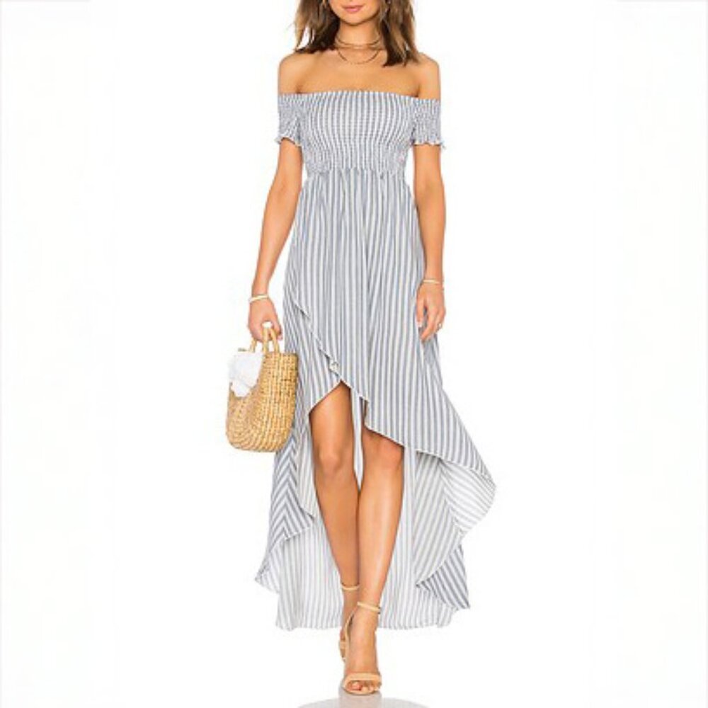 Show Me Your MuMu Blue and White Striped High Low Dress